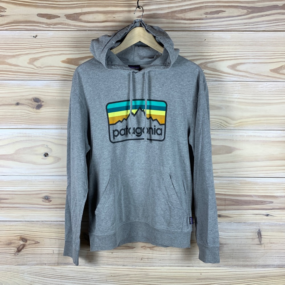 Patagonia Hoody Mens Small Gray Fitz Roy Horizons Organic Cotton Pullover